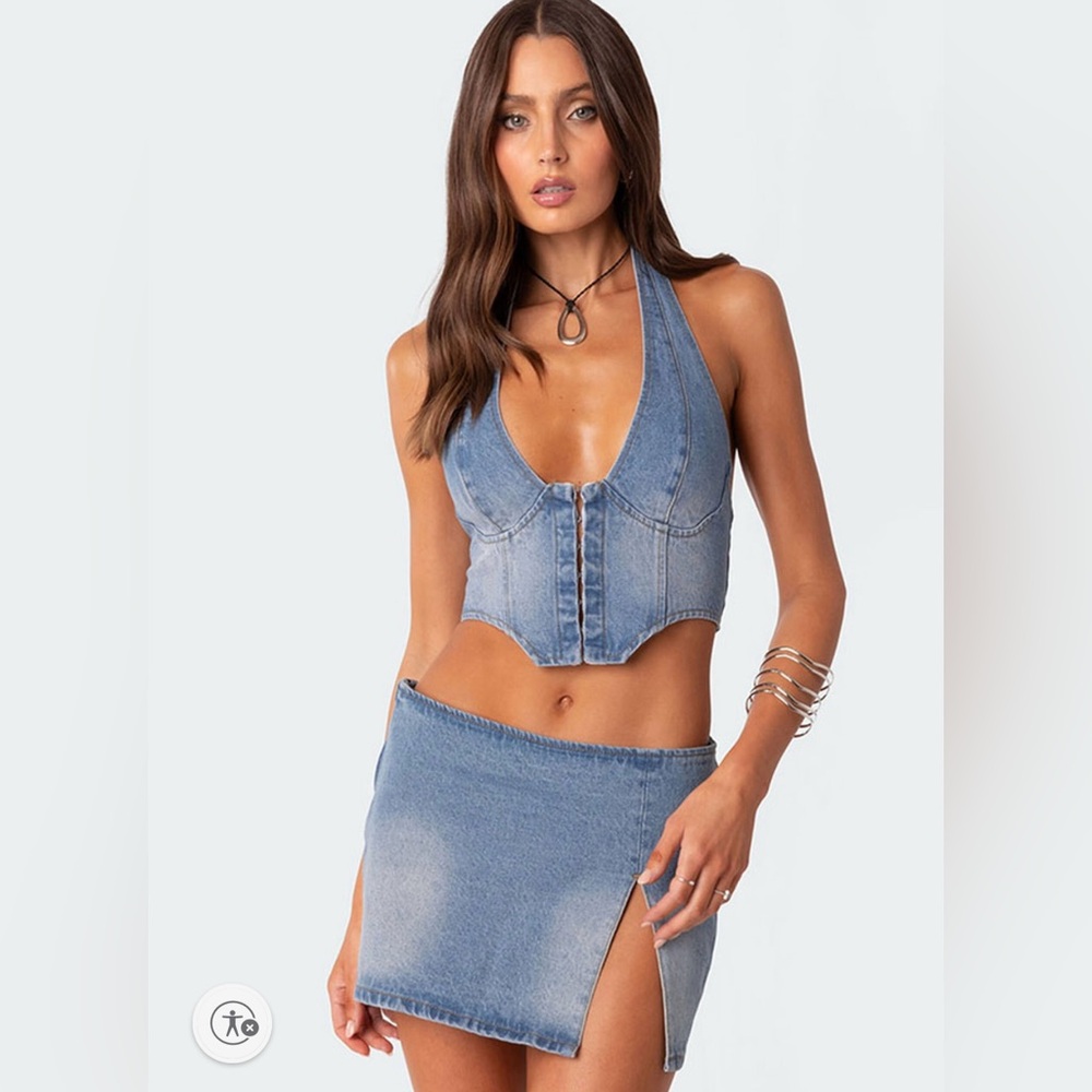 Edikted Katrina Lace Up Denim Corset Like New